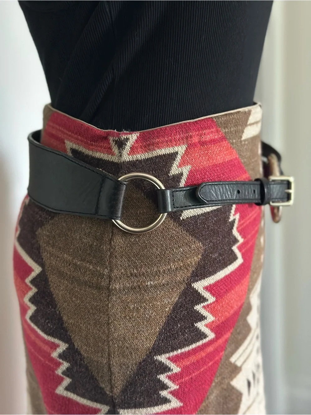 Vintage Ralph Lauren Black Leather Silver Double O-Ring Belt Women’s Small